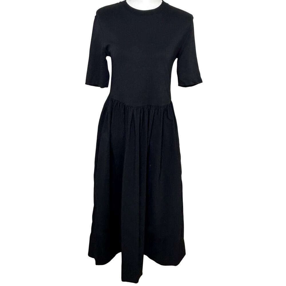 COS black contrast panel midi t-shirt short sleeve relaxed fit dress size XS